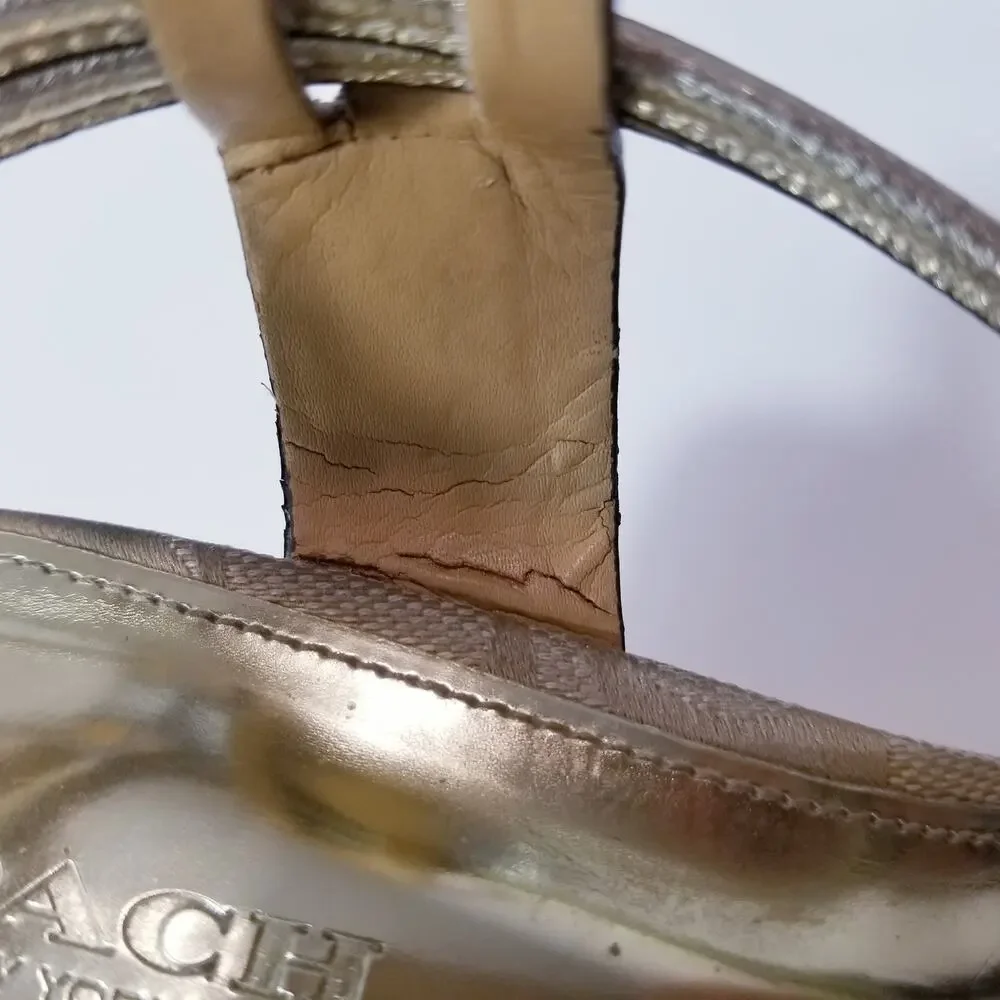 Coach Ivory Metallic Cork Wedge Sandals - Picture 9 of 13
